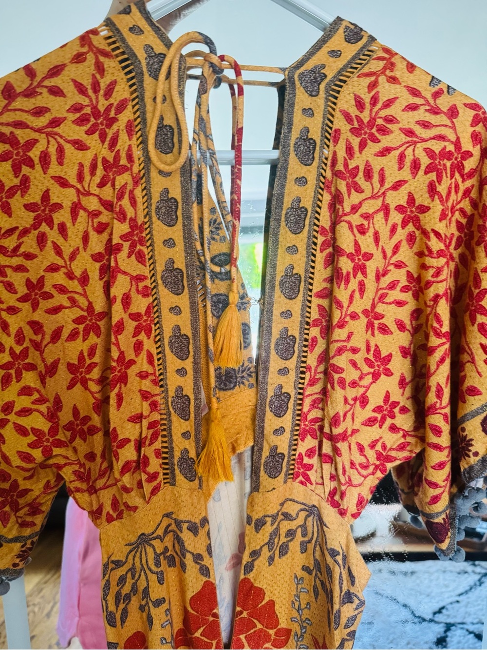 Farm rio sz m Boho Floral Print Midi Dress in Mustard gold details - Picture 8 of 13